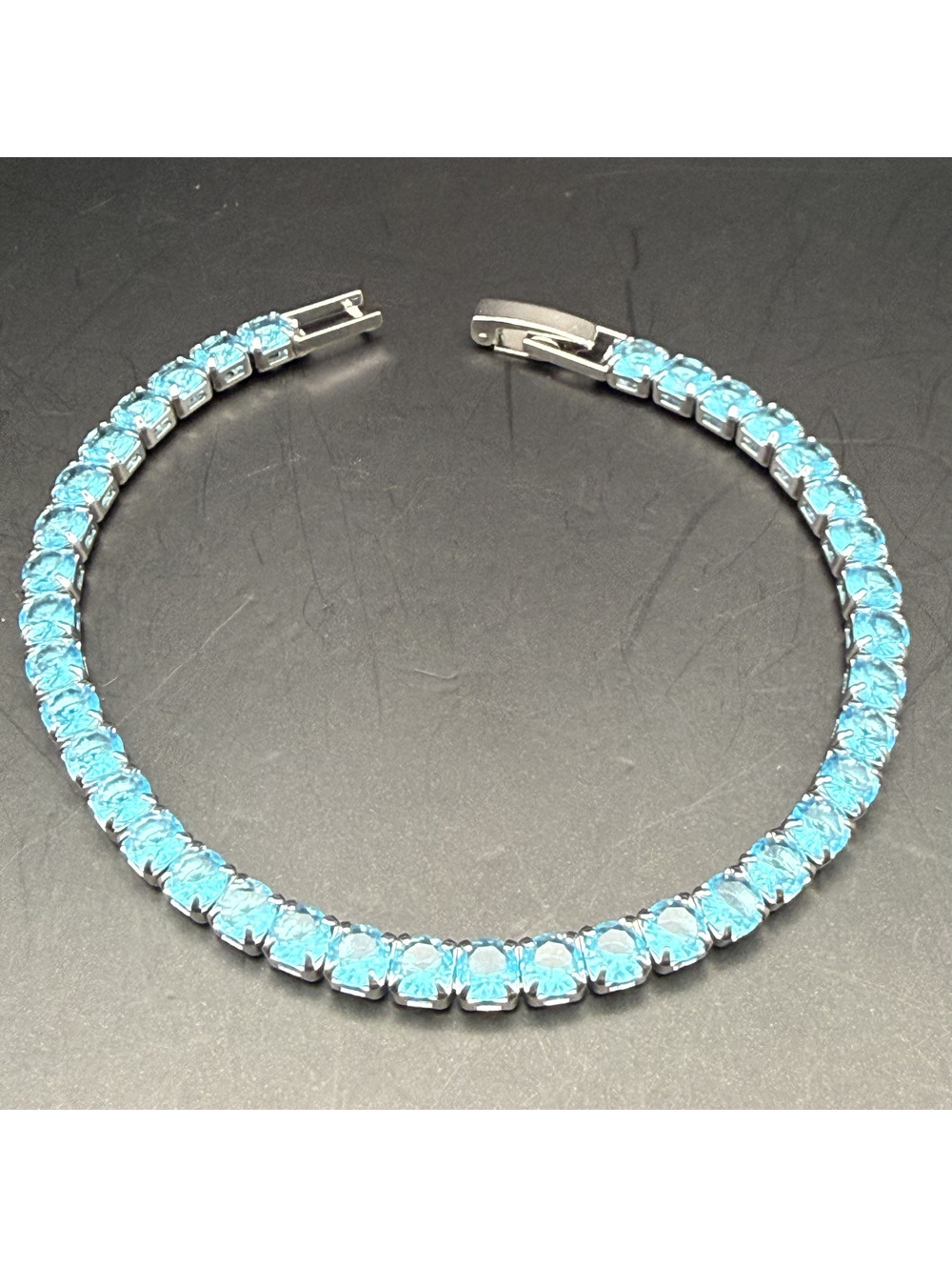 candy+clover aqua crystal silver tone tennis bracelet